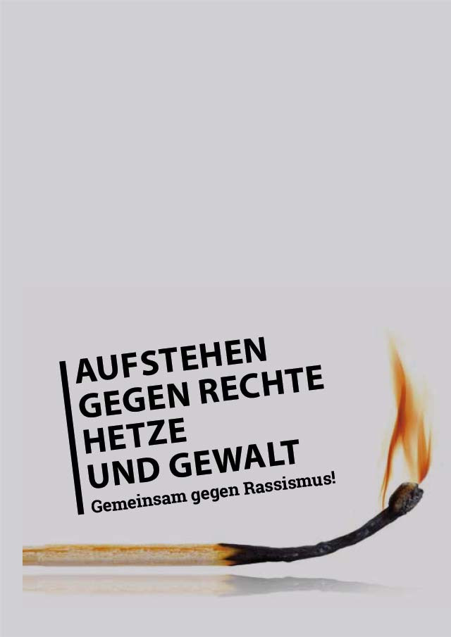 Cover Faltblatt Mitmachen und aktiv werden - das Faltblatt »Aufstehen gegen Rechte Hetze und Gewalt« Gemeinsam gegen Rassismus